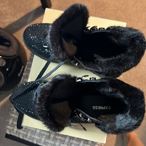 Express Black Sequin Combat Boots - Picture 9 of 9